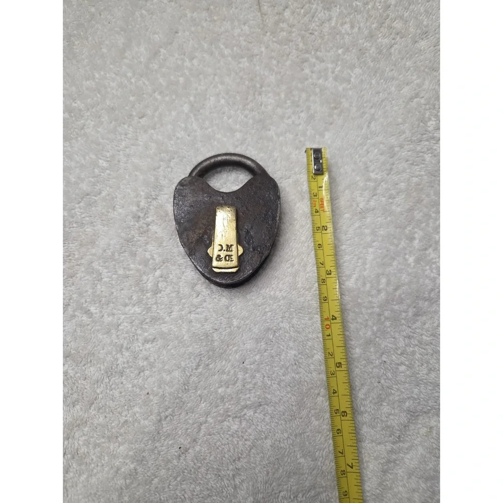 Antique Civil War DM & Co Heart Shaped Iron Padlock Smokehouse No Key Works Open